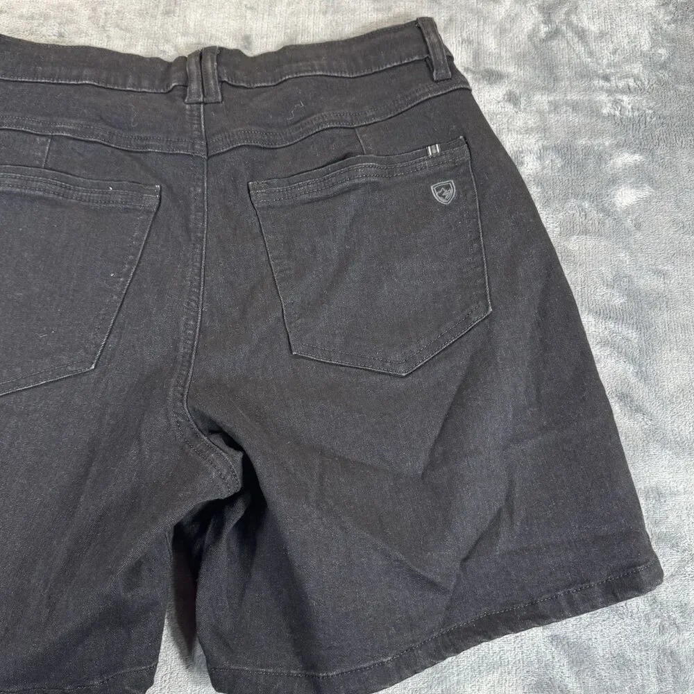 KUHL Sz 6 Flex Denim Jean Shorts 6” Black Summer Outdoor Stretch Drawstring NWT